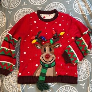 Light up Red Reindeer Christmas Sweater Holiday, Ugly Christmas sweater Size L